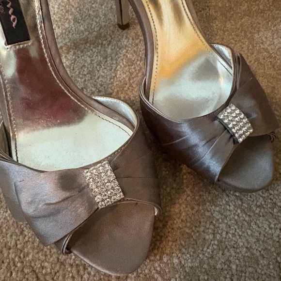 Nina New York Satin Open Toe Ankle Strap Rhinestone Ornament Heels - Picture 6 of 8